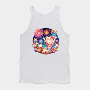 Happy new year 2024 Anime catgirl & friends Tank Top